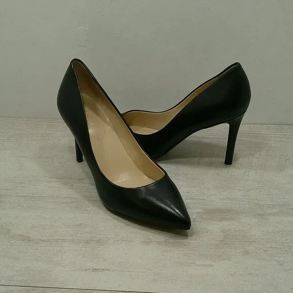 NINE WEST Sexy Black Leather Etta Classic Pointed Toe Pumps | Heels Size 10 M - Picture 3 of 12